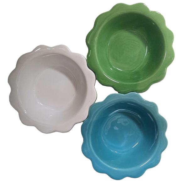 MSC 3- Small Mt. Clemens Pottery Bowls Blue/Green/White Scalloped Floral-Shaped - Picture 6 of 6